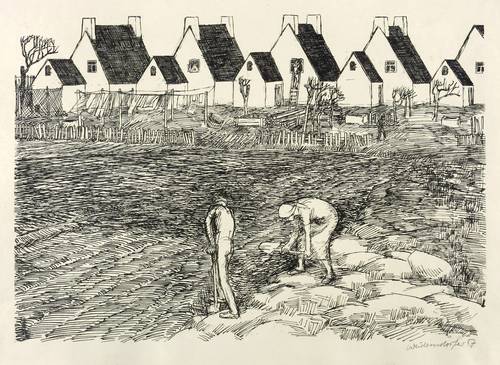 Weidensdorfer, Claus -  -  - Ohne Titel (Feldarbeit hinter der Siedlung)